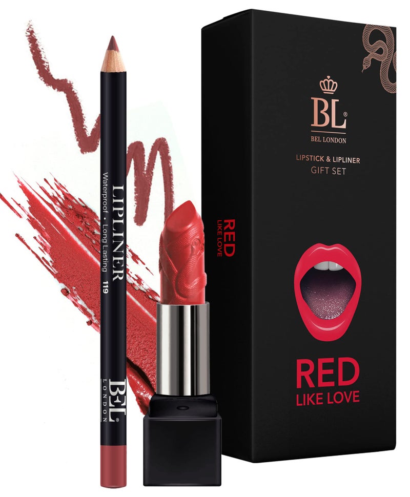 BL Color Matched Lip Liner  Lipstick Set Red  FullCoverage Argan Long Lasting Lipstick and Lip Liner Set With Natural Oils for Nourishment Hydration  Protection  ChemicalFree